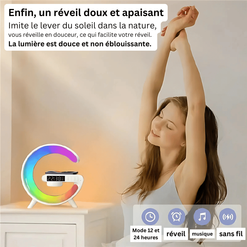 Budzik RGB z ładowarką bezprzewodową i głośnikiem Bluetooth