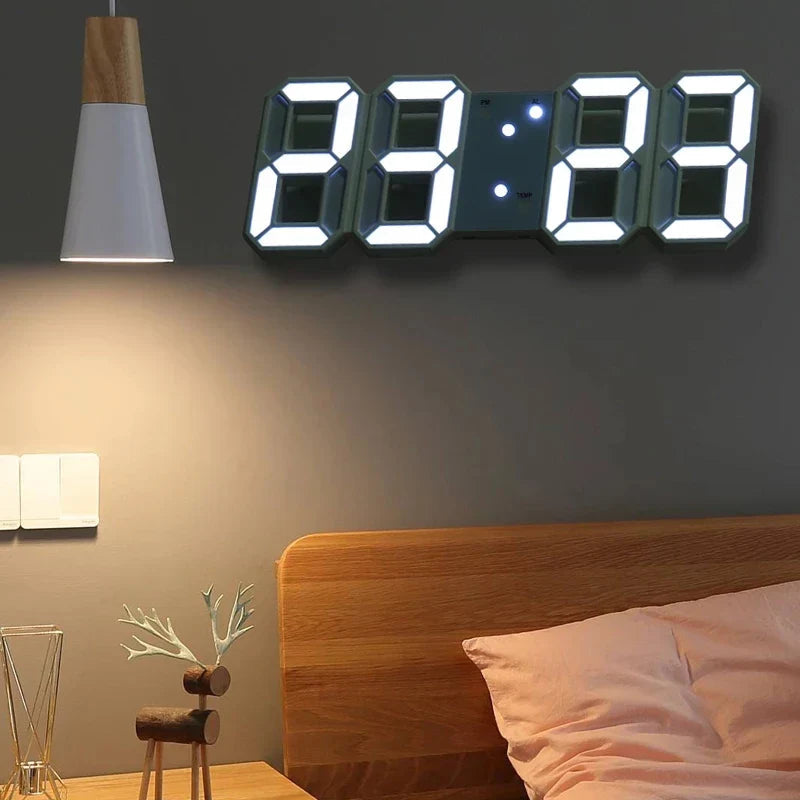 Wyświetlacz cyfrowy zegara z datą i temperaturą w trybie nocnym
