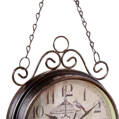 Zegar ścienny dwustronny vintage z motywem ptaka - 24 cm
