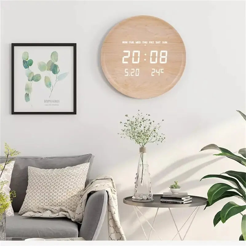 Zegar ścienny LED drewniany z wyświetlaczem cyfrowym 30 cm
