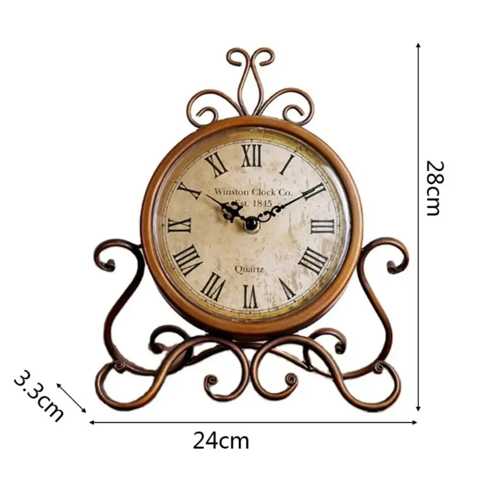 Zegar stojący retro z metalu - cichy mechanizm kwarcowy 28 cm