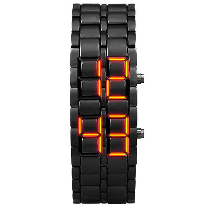 Zegarek cyfrowy LED metalowy z alarmem i regulowaną bransoletą